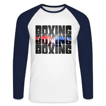 Boxe - T-shirt baseball manches longues Homme - blanc/marine - Devant - Nik (191cm)