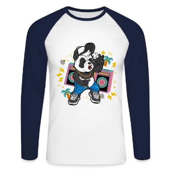 HipHop Panda - Unisex Baseballshirt langarm - Weiß/Navy - Vorne - Nik (191cm)