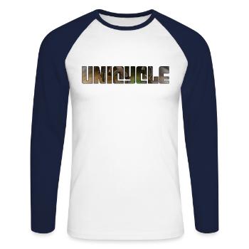 Unicycling - Unisex Long Sleeve Baseball T-Shirt - white/navy - Front - Nik (191cm)