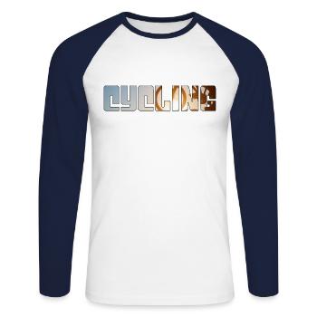 Fahrrad fahren - Unisex Baseballshirt langarm - Weiß/Navy - Vorne - Nik (191cm)