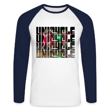 Unicycling - Unisex Long Sleeve Baseball T-Shirt - white/navy - Front - Nik (191cm)