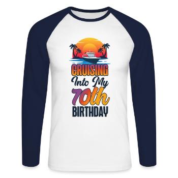 70e anniversaire de Cruise Ship Vacation - T-shirt baseball manches longues Homme - blanc/marine - Devant - Nik (191cm)
