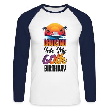 60e anniversaire de Cruise Ship Vacation - T-shirt baseball manches longues Homme - blanc/marine - Devant - Nik (191cm)