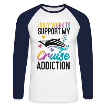 Cruise Ship Vacation I Only Work - Unisex Long Sleeve Baseball T-Shirt - white/navy - Front - Nik (191cm)