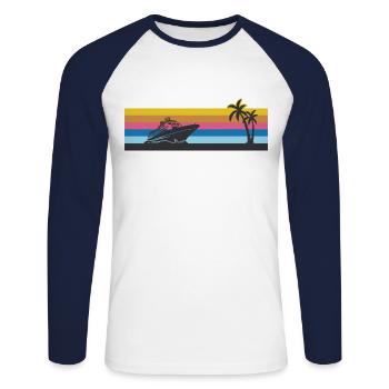 Bateau de croisière vacances rétro vintage - T-shirt baseball manches longues Homme - blanc/marine - Devant - Nik (191cm)