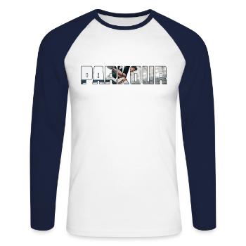 le parkour - T-shirt baseball manches longues Homme - blanc/marine - Devant - Nik (191cm)