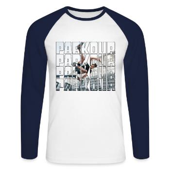 le parkour - T-shirt baseball manches longues Homme - blanc/marine - Devant - Nik (191cm)