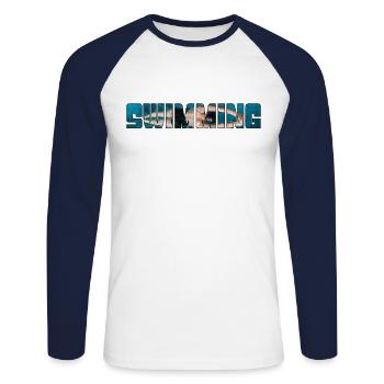 Nager - T-shirt baseball manches longues Homme - blanc/marine - Devant - Nik (191cm)