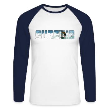 Surf - T-shirt baseball manches longues Homme - blanc/marine - Devant - Nik (191cm)