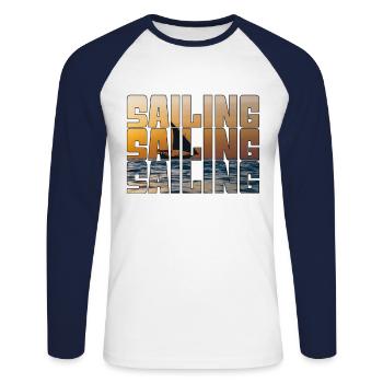 Voile - T-shirt baseball manches longues Homme - blanc/marine - Devant - Nik (191cm)