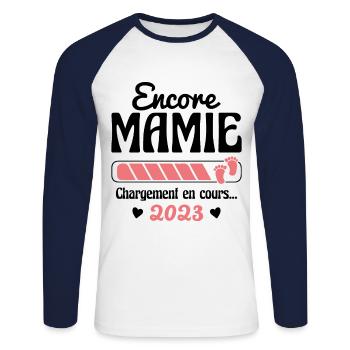 Encore Mamie En 2023 Cadeau Future Grand-mère - T-shirt baseball manches longues Homme - blanc/marine - Devant - Nik (191cm)