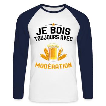 Je Bois Toujours Avec Modération Humour Apéro - T-shirt baseball manches longues Homme - blanc/marine - Devant - Nik (191cm)