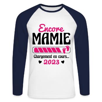 Encore Mamie En 2023 Cadeau Future Grand-mère - T-shirt baseball manches longues Homme - blanc/marine - Devant - Nik (191cm)