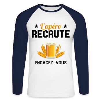 L'apéro Recrute Engagez-vous - T-shirt baseball manches longues Homme - blanc/marine - Devant - Nik (191cm)
