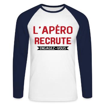 L'apéro Recrute Engagez-vous - T-shirt baseball manches longues Homme - blanc/marine - Devant - Nik (191cm)