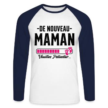 Femme Maman Cadeau Nouvelle Naissance Future - T-shirt baseball manches longues Homme - blanc/marine - Devant - Nik (191cm)