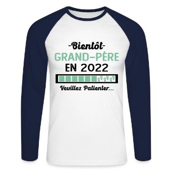 Bientôt Grand Père 2022 Cadeau Papy - T-shirt baseball manches longues Homme - blanc/marine - Devant - Nik (191cm)