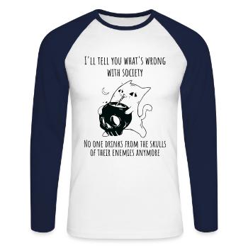 Buvez dans le crâne du chat maléfique de vos - T-shirt baseball manches longues Homme - blanc/marine - Devant - Nik (191cm)