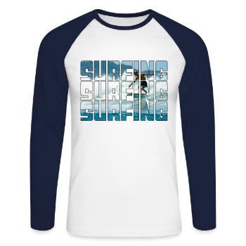 Surf - T-shirt baseball manches longues Homme - blanc/marine - Devant - Nik (191cm)
