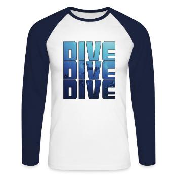 dive - Unisex Long Sleeve Baseball T-Shirt - white/navy - Front - Nik (191cm)