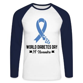Journée mondiale du diabète de sensibilisation - T-shirt baseball manches longues Homme - blanc/marine - Devant - Nik (191cm)