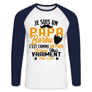 Papa Barbu Humour Cadeau Fête des Pères - T-shirt baseball manches longues Homme - blanc/marine - Devant - Nik (191cm)