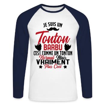 Tonton Barbu Humour Cadeau Onlce - T-shirt baseball manches longues Homme - blanc/marine - Devant - Nik (191cm)