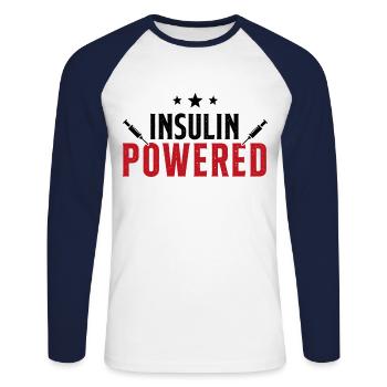 Funny diabetic gifts Insulin powered for diabetes - T-shirt baseball manches longues Homme - blanc/marine - Devant - Nik (191cm)