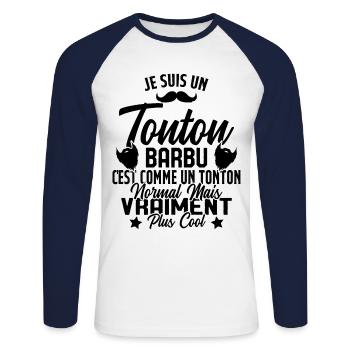 Tonton Barbu Humour Cadeau Onlce - T-shirt baseball manches longues Homme - blanc/marine - Devant - Nik (191cm)
