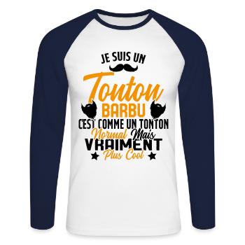 Tonton Barbu Humour Cadeau Onlce - T-shirt baseball manches longues Homme - blanc/marine - Devant - Nik (191cm)