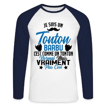 Tonton Barbu Humour Cadeau Onlce - T-shirt baseball manches longues Homme - blanc/marine - Devant - Nik (191cm)