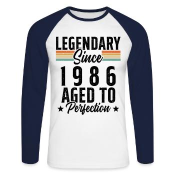 Legendary since 1986 - Unisex Long Sleeve Baseball T-Shirt - white/navy - Front - Nik (191cm)