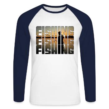 Angeln - Unisex Baseballshirt langarm - Weiß/Navy - Vorne - Nik (191cm)