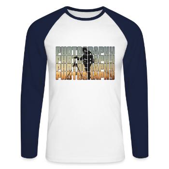 Fotografie - Unisex Baseballshirt langarm - Weiß/Navy - Vorne - Nik (191cm)