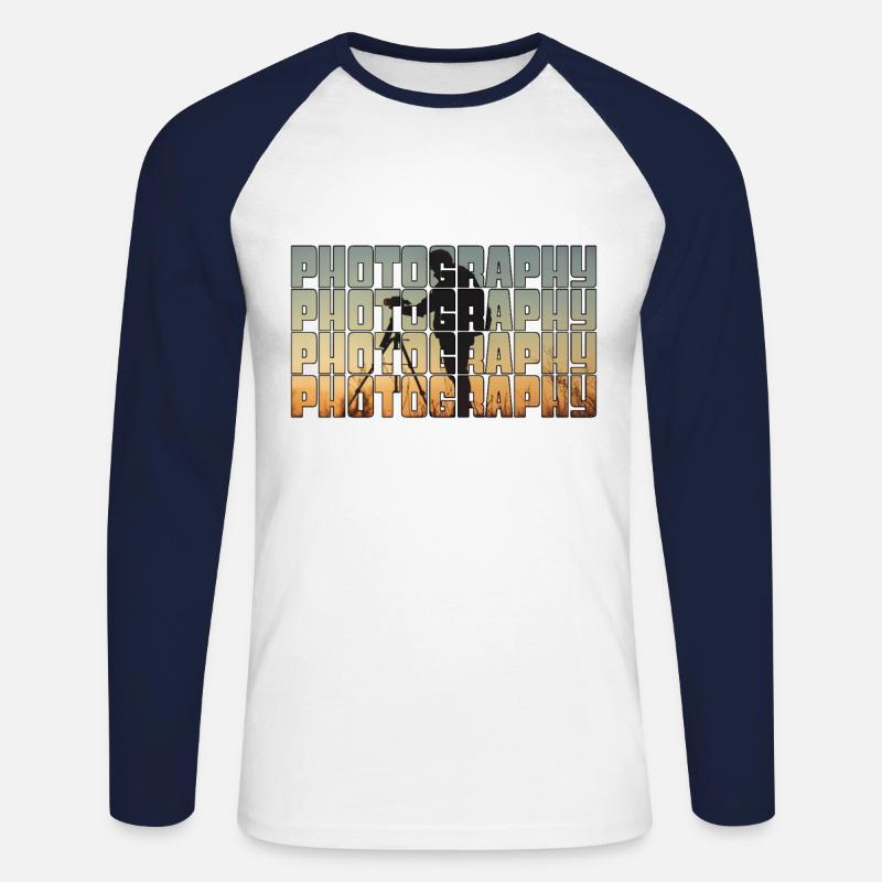 Fotografie - Unisex Baseballshirt langarm - Weiß/Navy