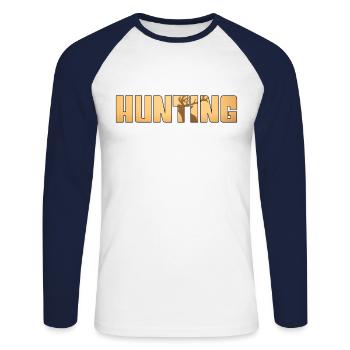 Hunt - Unisex Long Sleeve Baseball T-Shirt - white/navy - Front - Nik (191cm)
