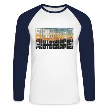 Photography - Unisex Long Sleeve Baseball T-Shirt - white/navy - Front - Nik (191cm)