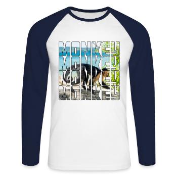 Singe - T-shirt baseball manches longues Homme - blanc/marine - Devant - Nik (191cm)