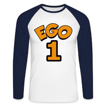 Ego 1 égoïste numéro un - T-shirt baseball manches longues Homme - blanc/marine - Devant - Nik (191cm)
