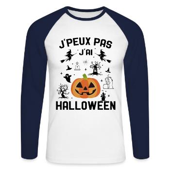 J'Peux Pas J'ai Halloween Humour - T-shirt baseball manches longues Homme - blanc/marine - Devant - Nik (191cm)