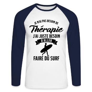 Surf Femme Homme Surfeur Thérapie Surf cadeau - T-shirt baseball manches longues Homme - blanc/marine - Devant - Nik (191cm)