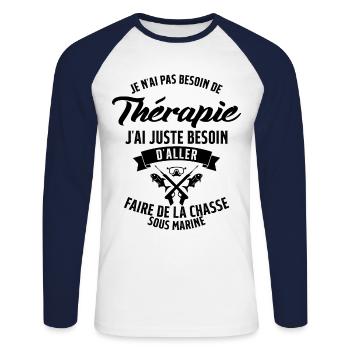 Pêche Sous Marine en Plongée Chasse Sous Marine - T-shirt baseball manches longues Homme - blanc/marine - Devant - Nik (191cm)