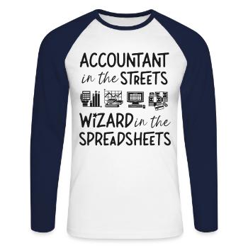 Accountant Bookkeeper Accounting - Unisex Long Sleeve Baseball T-Shirt - white/navy - Front - Nik (191cm)