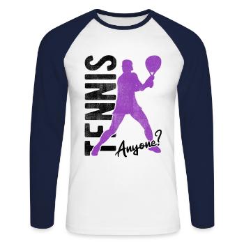 Tennisplatz Spruch Für Tennis - Unisex Baseballshirt langarm - Weiß/Navy - Vorne - Nik (191cm)