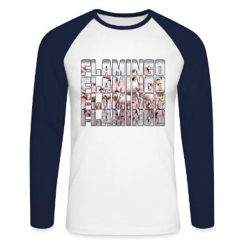 Flamant - T-shirt baseball manches longues Homme - blanc/marine - Devant - Nik (191cm)