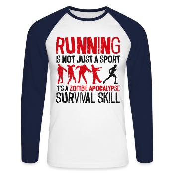 Running Runner Semi-Marathon - T-shirt baseball manches longues Homme - blanc/marine - Devant - Nik (191cm)