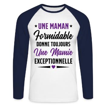 Grand-Mère - Une Mamie Exceptionnelle - T-shirt baseball manches longues Homme - blanc/marine - Devant - Nik (191cm)