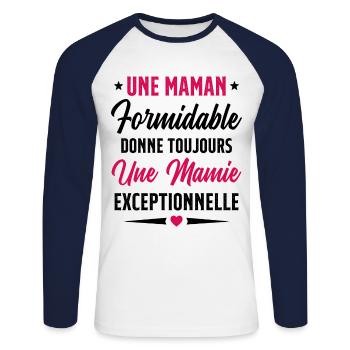 Grand-Mère - Une Mamie Exceptionnelle - T-shirt baseball manches longues Homme - blanc/marine - Devant - Nik (191cm)