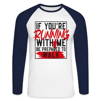 Running Runner Half Marathon Slow - Unisex Long Sleeve Baseball T-Shirt - white/navy - Front - Nik (191cm)