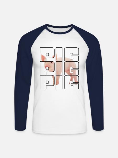 Cochon - T-shirt baseball manches longues Homme - blanc/marine
